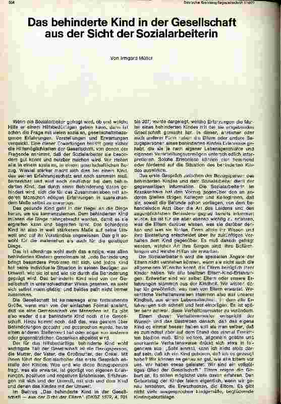 Vorschauseite 1: Das behinderte Kind in der Gesellschaft aus der Sicht der Sozialarbeiterin