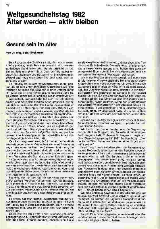 Vorschauseite 1: Weltgesundheitstag 1982 Älter werden - aktiv bleiben - Gesund sein im Alter