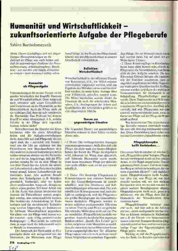 Vorschauseite 1: Humanität und Wirtschaftlichkeit - zukunftsorientierte Aufgaben der Pflegebrufe
