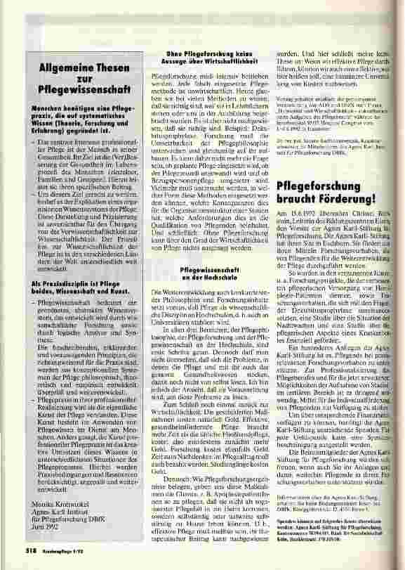 Vorschauseite 2: Humanität und Wirtschaftlichkeit - zukunftsorientierte Aufgaben der Pflegebrufe