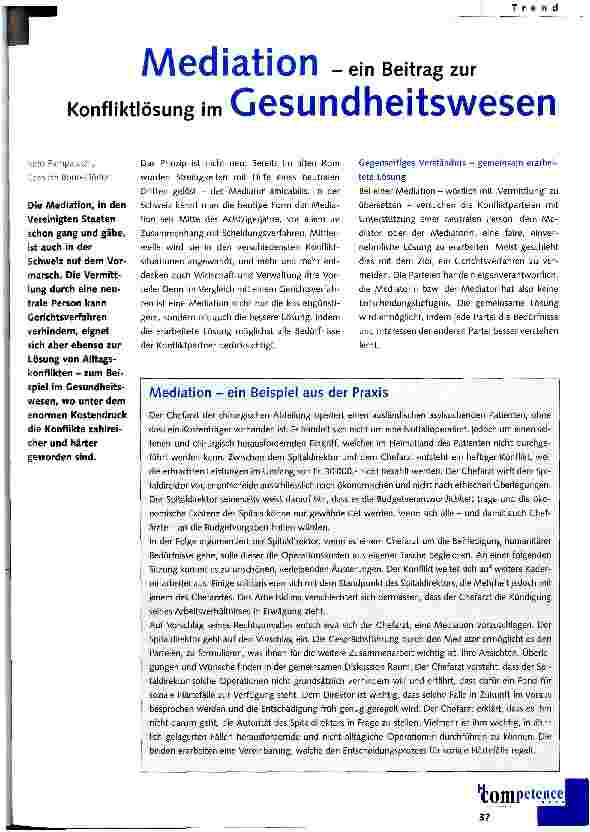 Vorschauseite 1: Mediation - ein Beitrag zur Konfliktlösung im Gesundheitswesen