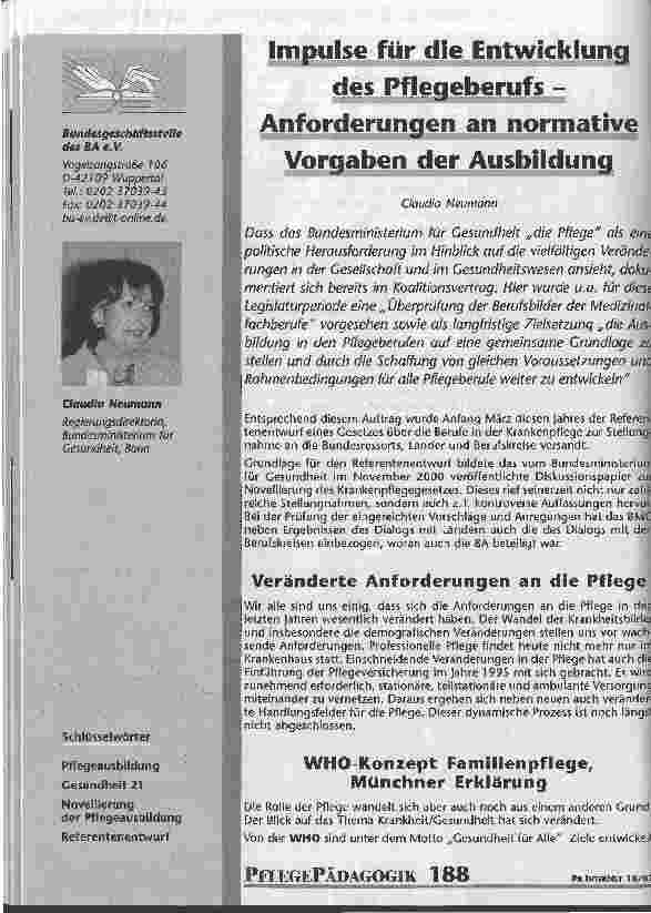 Vorschauseite 1: Impulse für die Entwicklung des Pflegeberufs - Anforderungen an normative Vorgaben der Ausbildung