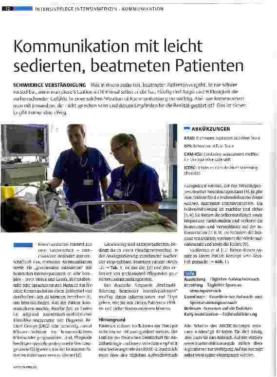 Vorschauseite 1: Kommunikation mit leicht sedierten, beatmeten Patienten