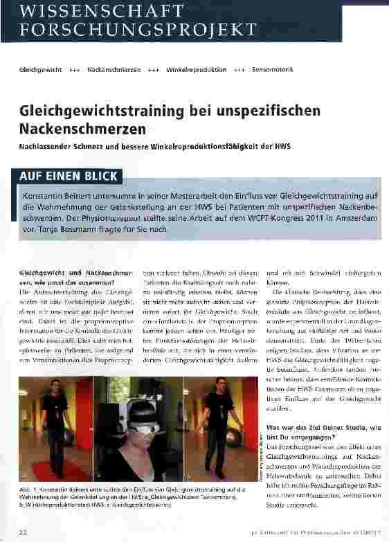 Vorschauseite 1: Gleichgewichtstraining bei unspezifischen Nackenschmerzen