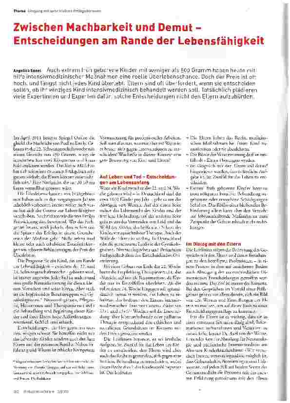 Vorschauseite 1: Zwischen Machbarkeit und Demut -Entscheidungen am Rande der Lebensfähigkeit
