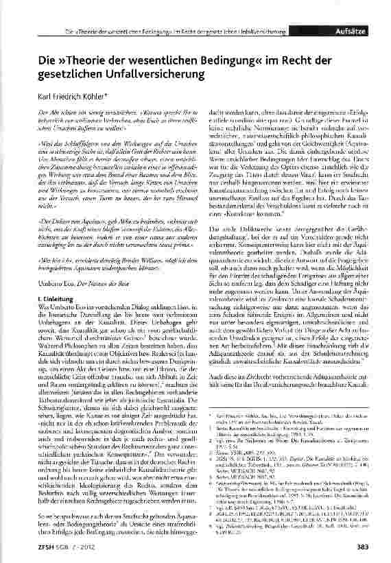 Vorschauseite 1: Die »Theorie der wesentlichen Bedingung« im Recht der gesetzlichen Unfallversicherung
