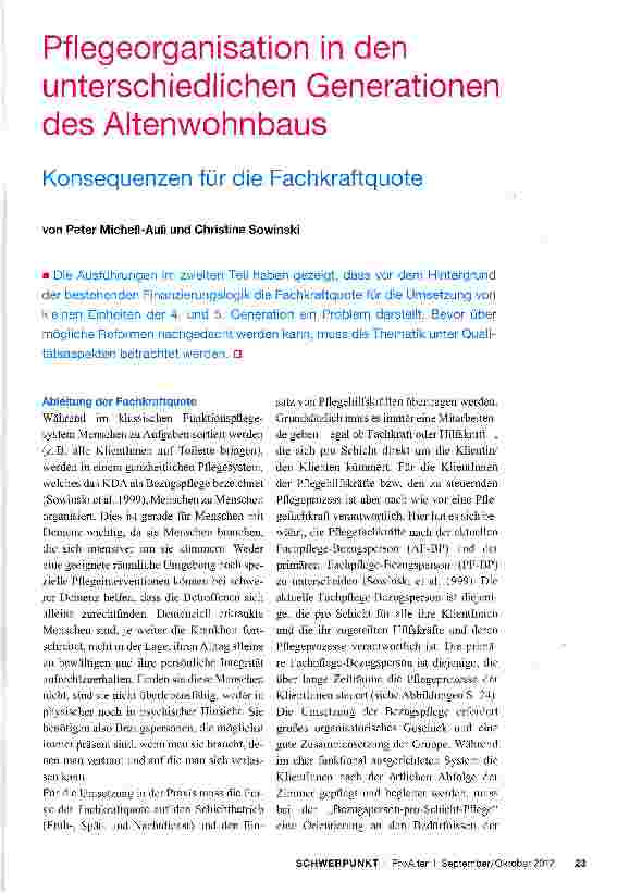 Vorschauseite 1: Pflegeorganisation in den unterschiedlichen Generationen des AltenwohnbausKonsequenzen für die Fachkraftquote