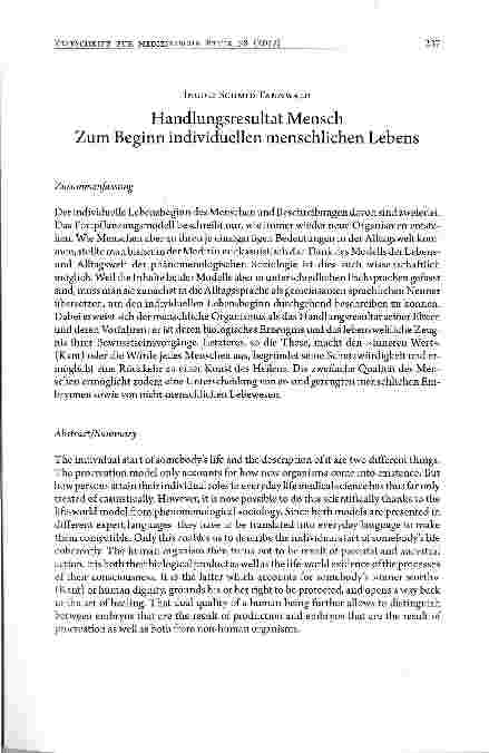 Vorschauseite 1: Handlungsresultat Mensch Zum Beginn individuellen menschlichen Lebens