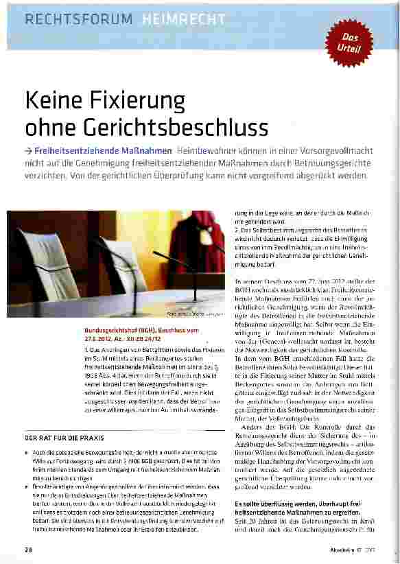 Vorschauseite 1: Keine Fixierung ohne Cerichtsbeschluss