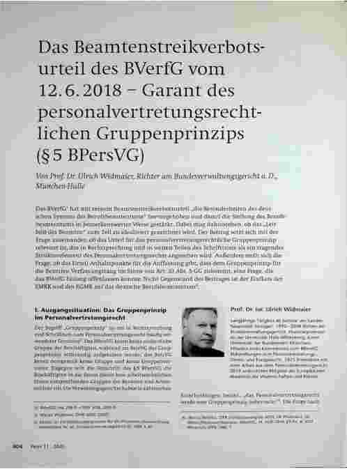 Vorschauseite 1: Das Beamtenstreikverbotsurteil des BVerfG vom 12.6.2018 - Garant des personalvertretungsrechtlichen Gruppenprinzips (§ 5 BPersVG)