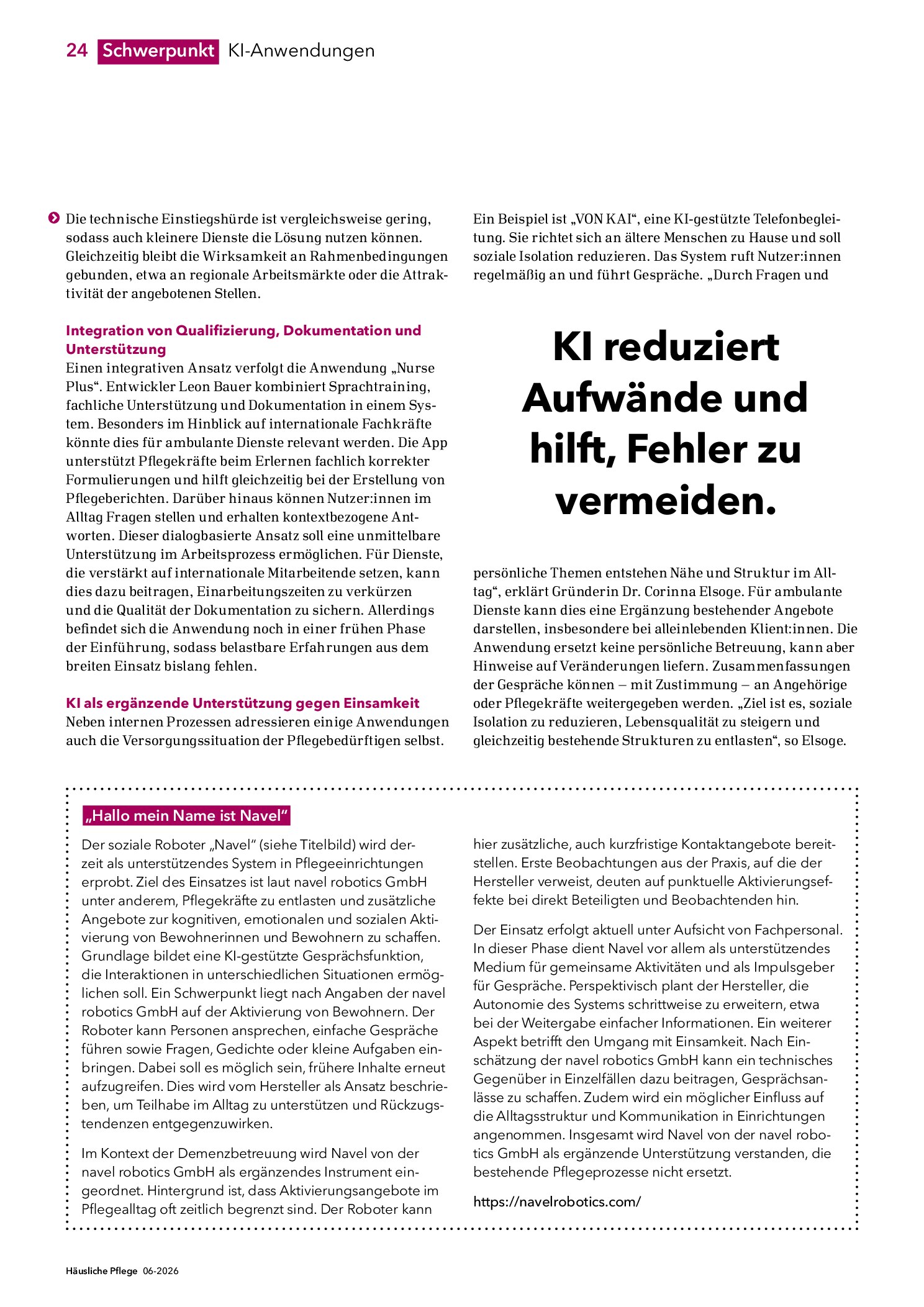 Vorschauseite 3: KI-Lösungen: Mehr Zeit für Pflege