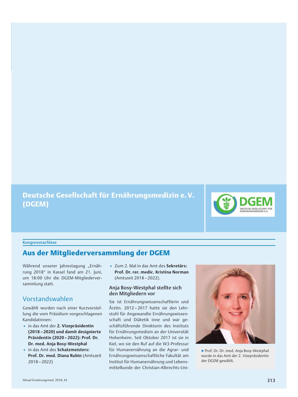 Vorschauseite 1: Deutsche Gesellschaft für Ernährungsmedizin e. V. (DGEM)