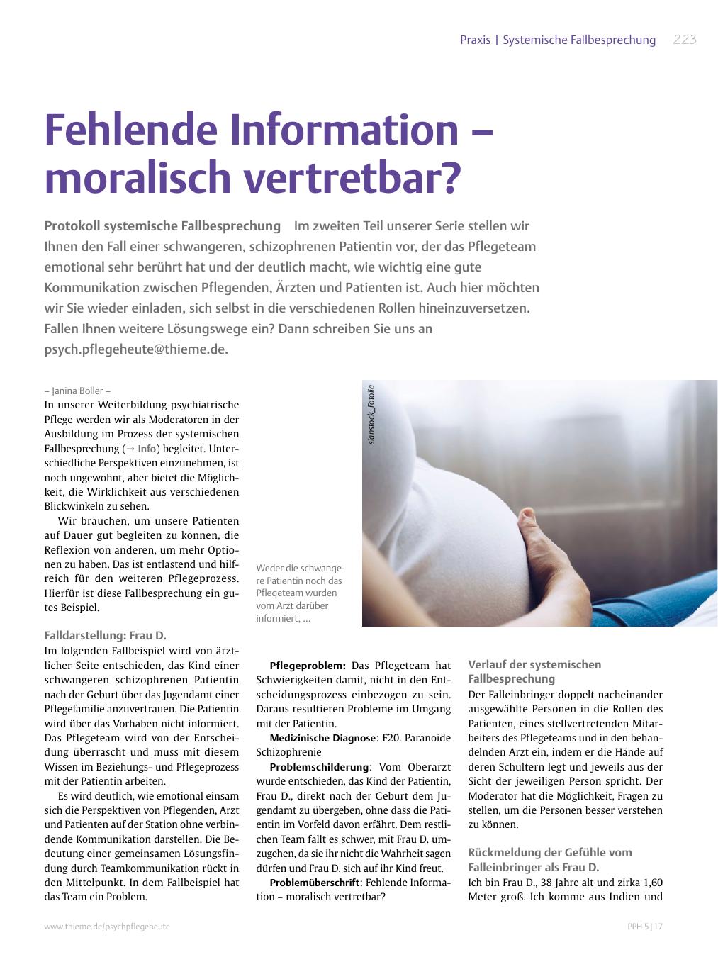 Vorschauseite 1: Fehlende Information ? moralisch vertretbar?
