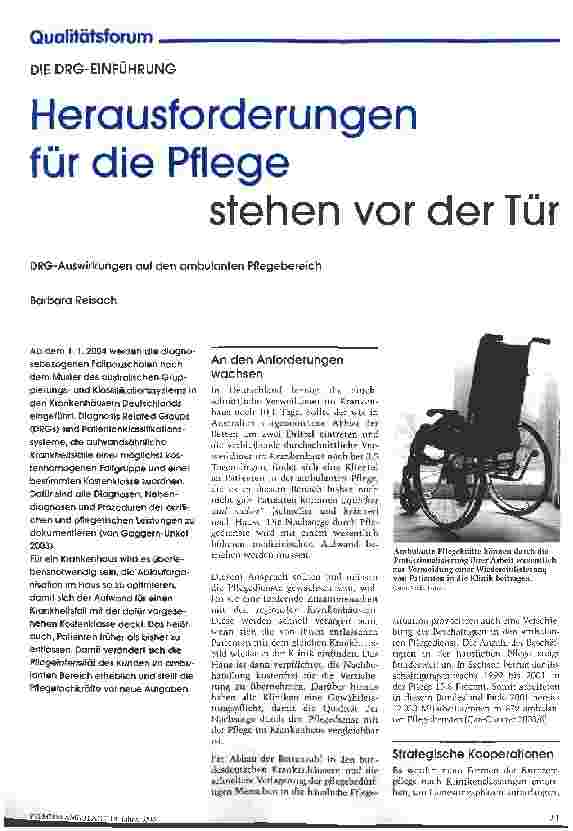 Vorschauseite 1: Herausforderungen für die Pflege stehen vor der Tür