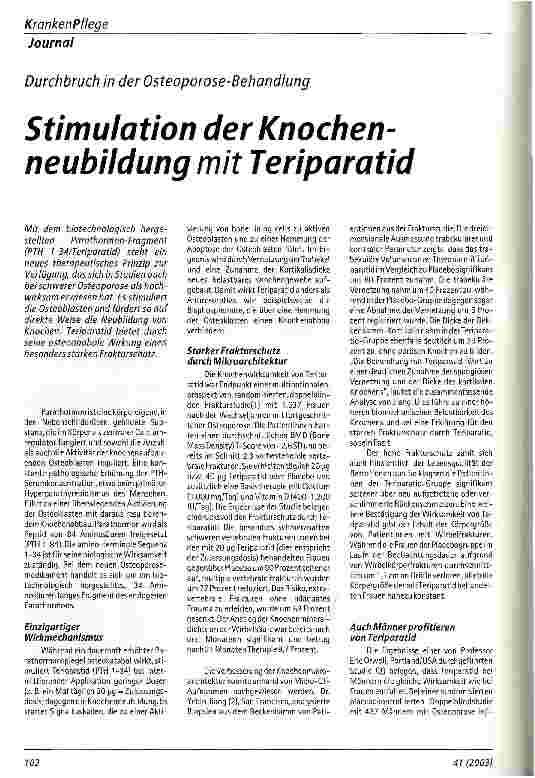 Vorschauseite 1: Stimulation der Knochenneubildung mit Teriparatid Durchbruch in der Osteoporose-Behandlung