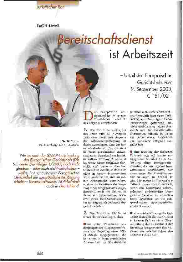 Vorschauseite 1: Bereitschaftsdienst ist Arbeitszeit