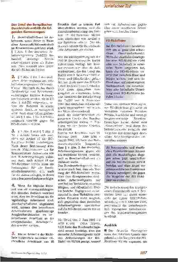 Vorschauseite 2: Bereitschaftsdienst ist Arbeitszeit