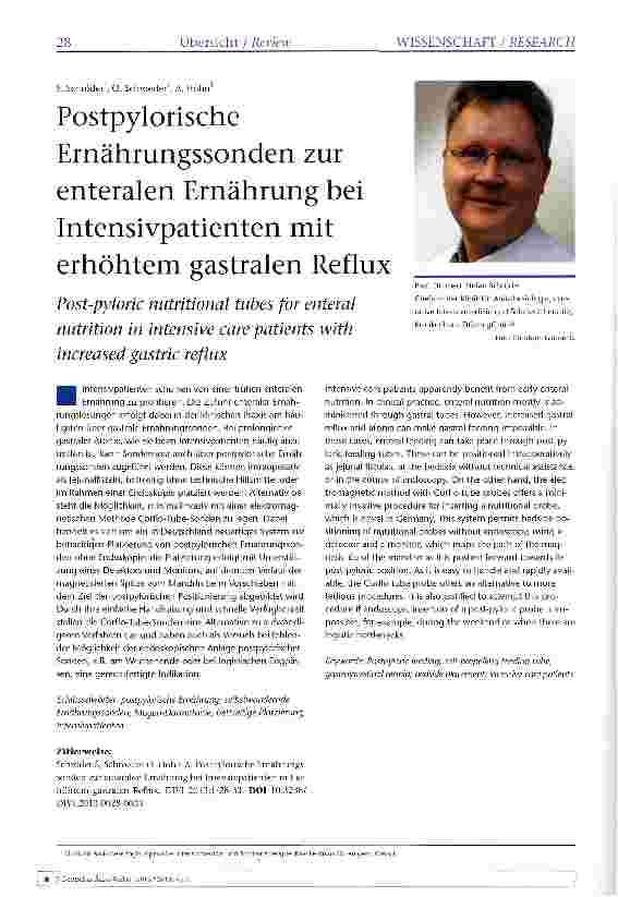 Vorschauseite 1: Postpylorische Ernährungssonden zur enteralen Ernährung bei Intensivpatienten mit erhöhtem gastralen Reflux
