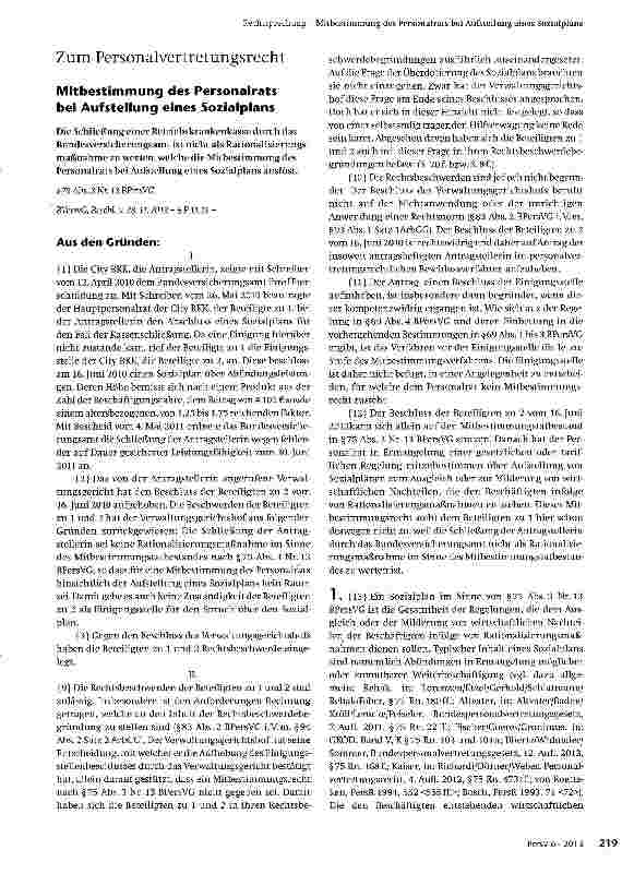 Vorschauseite 1: Mitbestimmung des Personalrats bei Aufstellung eines Sozialplans