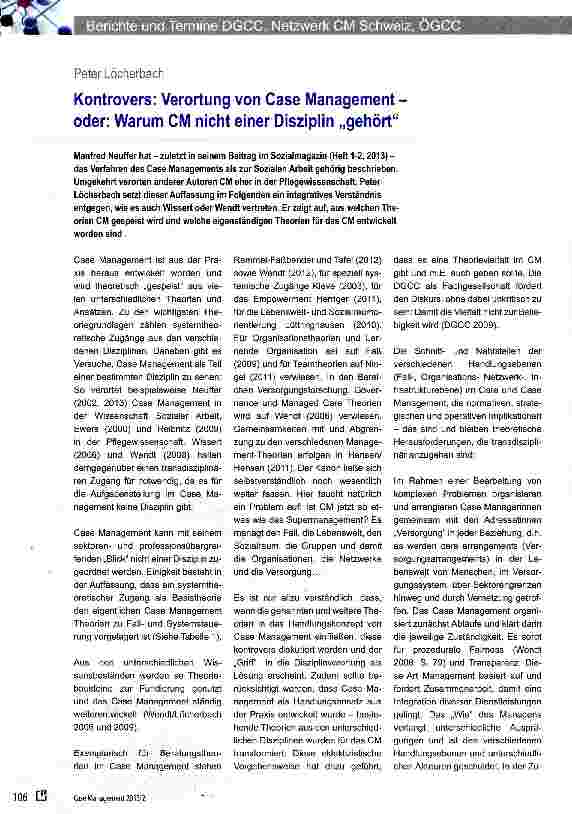 Vorschauseite 1: Kontrovers: Verortung von Case Management-oder: Warum CM nicht einer Disziplin „gehört