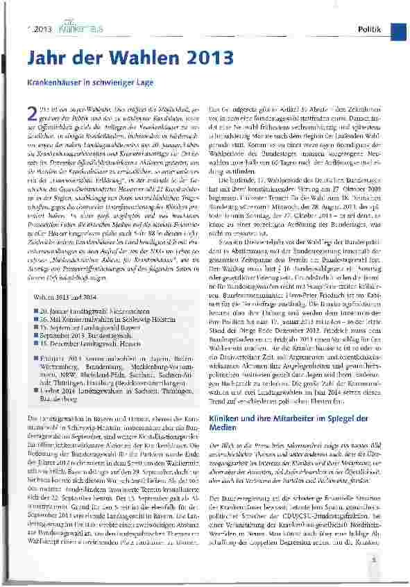 Vorschauseite 1: Jahr der Wahlen 2013