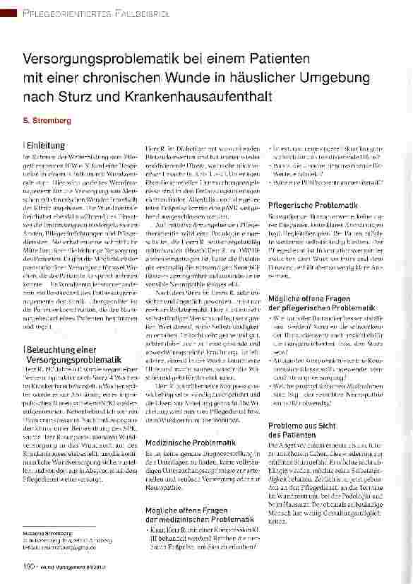 Vorschauseite 1: Versorgungsproblematik bei einem Patienten mit einer chronischen Wunde in häuslicher Umgebung nach Sturz und Krankenhausaufenthalt