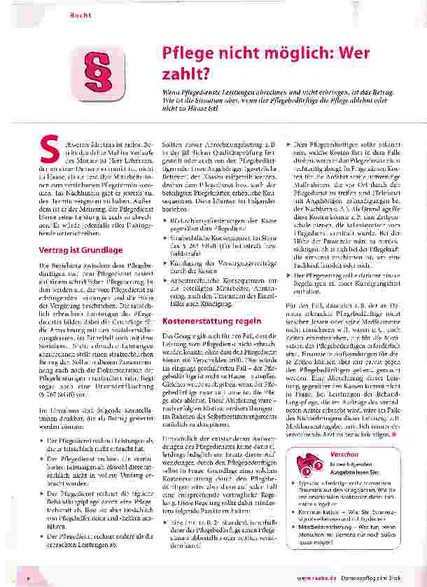 Vorschauseite 1: Pflege nicht möglich: Wer zahlt?