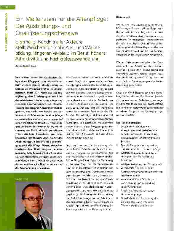 Vorschauseite 1: Ein Meilenstein für die Altenpflege Die Ausbildungsund Qualifizierungsoffensive