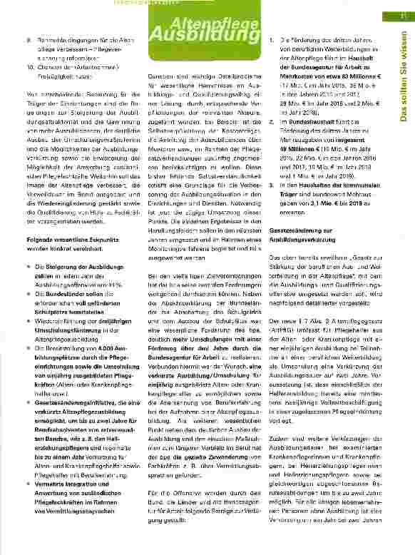 Vorschauseite 2: Ein Meilenstein für die Altenpflege Die Ausbildungsund Qualifizierungsoffensive