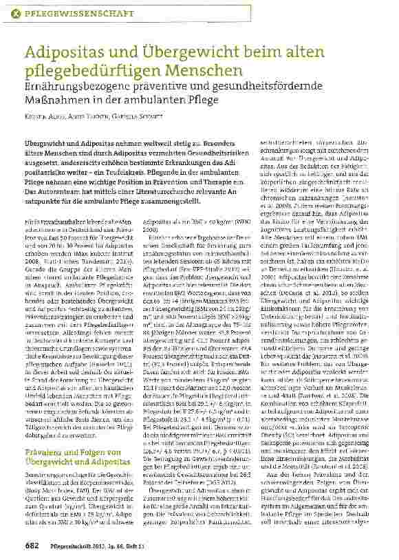 Vorschauseite 1: Adipositas und Übergewicht beim alten pflegebedürftigen Menschen