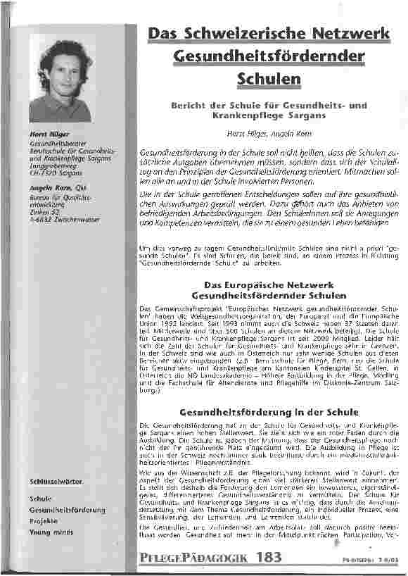 Vorschauseite 1: Das Schweizerische Netzwerk Gesundheitsfördernder Schulen Bericht der Schule für Gesundheitsund Krankenpflege Sargans