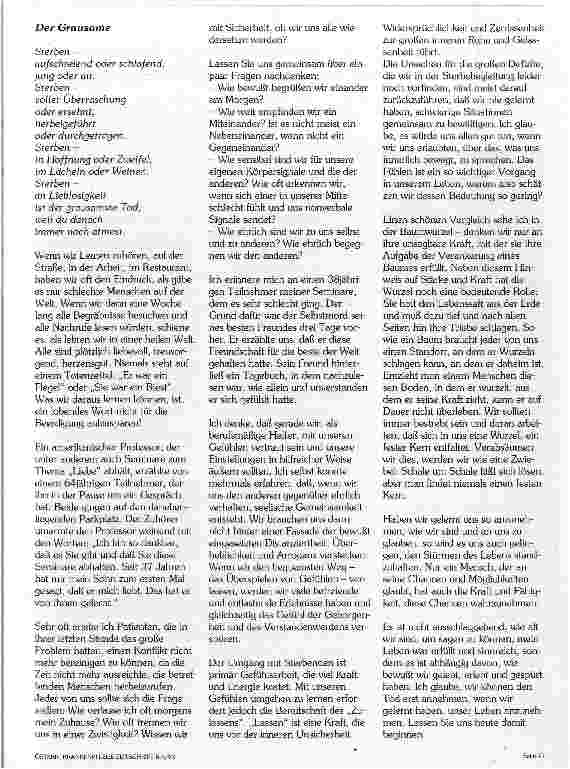 Vorschauseite 2: Wer sterben will, muß erst leben lernen Vortrag 10. Gießener Int. Fortbildungstage, März 1993