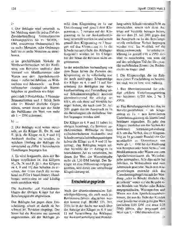 Vorschauseite 2: Werbegeschenke für Apothekenkunden - Verstoß gegen das Wettbewerbsrecht? Bundesgerichtshof, Urteil vom 4. Juli 2002