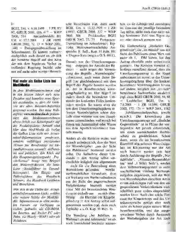 Vorschauseite 4: Werbegeschenke für Apothekenkunden - Verstoß gegen das Wettbewerbsrecht? Bundesgerichtshof, Urteil vom 4. Juli 2002