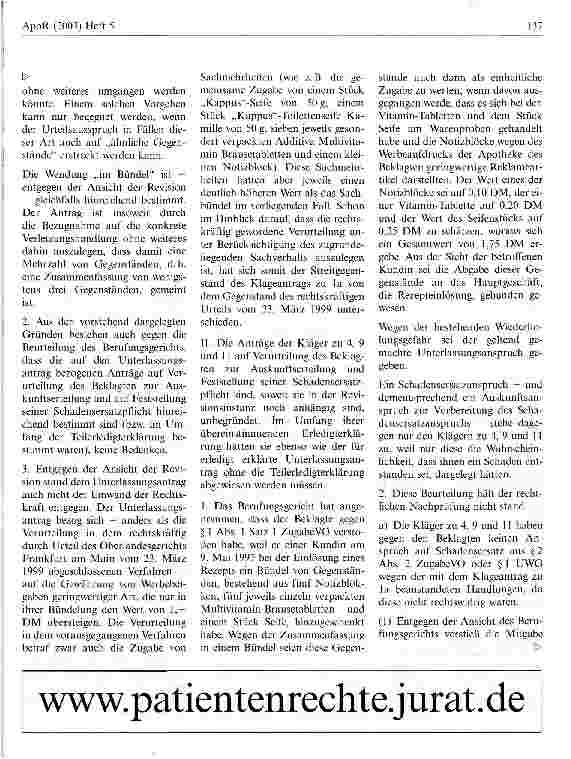 Vorschauseite 5: Werbegeschenke für Apothekenkunden - Verstoß gegen das Wettbewerbsrecht? Bundesgerichtshof, Urteil vom 4. Juli 2002