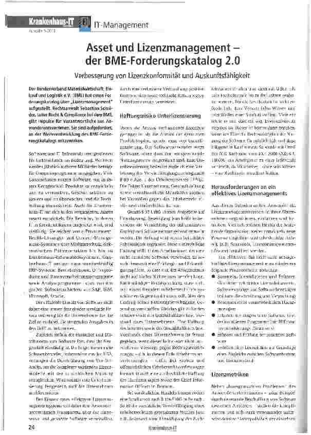 Vorschauseite 1: Asset und Lizenzmanagement -der BME-Forderungskatalog 2,0