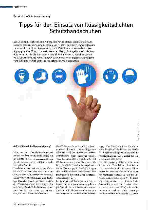 Vorschauseite 1: Tipps für den Einsatz von flüssigkeitsdichten Schutzhandschuhen