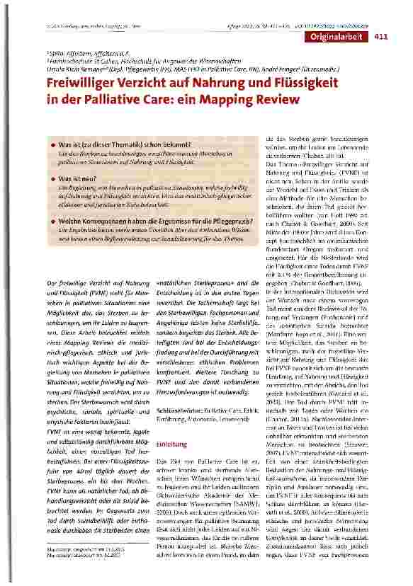 Vorschauseite 1: Freiwilliger Verzicht auf Nahrung und Flüssigkeit in der Palliative Care: ein Mapping Review