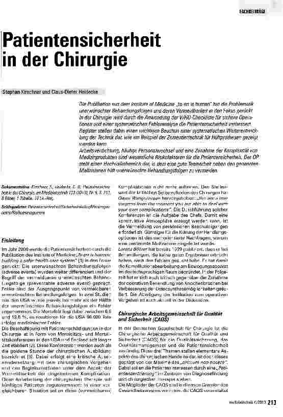 Vorschauseite 1: Patientensicherheit in der Chirurgie