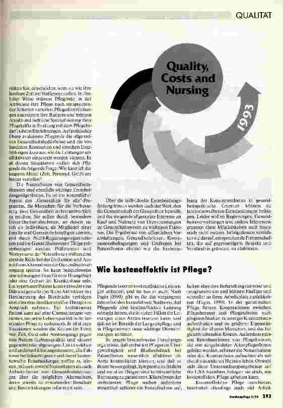 Vorschauseite 2: Qualitätsund Kostenbewußtsein in der Pflege Internationaler Tag der Krankenpflege 1993