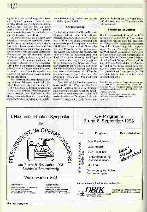 Vorschauseite 4: Qualitätsund Kostenbewußtsein in der Pflege Internationaler Tag der Krankenpflege 1993
