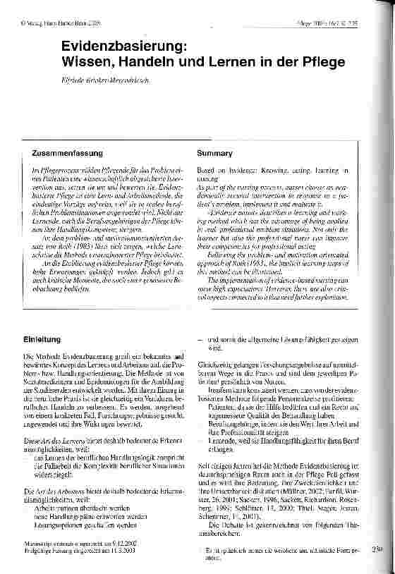 Vorschauseite 1: Evidenzbasierung: Wissen, Handeln und Lernen in der Pflege