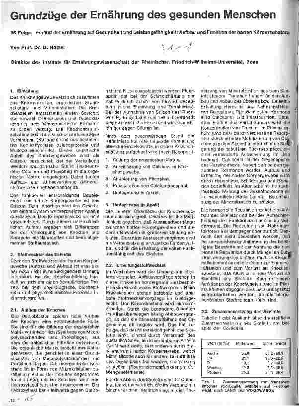Vorschauseite 1: Grundzüge der Ernährung des gesunden Menschen 56. Folge: Einfluß der Ernährung auf Gesundheit und Leistungsfähigkeit