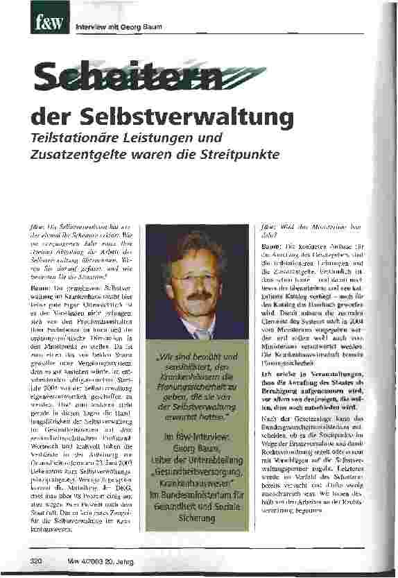 Vorschauseite 1: Scheitern der Selbstverwaltung Teilstationäre Leistungen und Zusatzentgelte waren die Streitpunkte