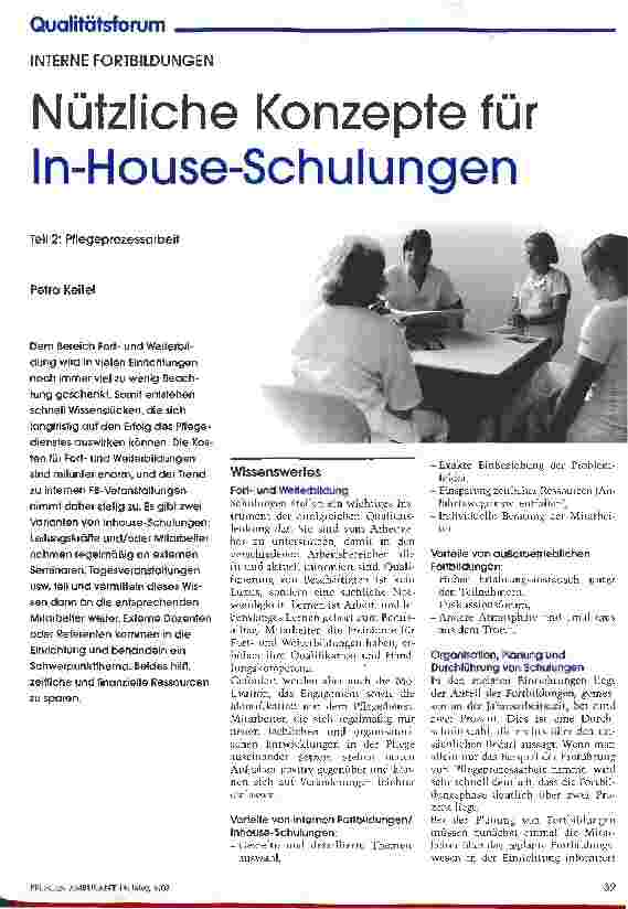 Vorschauseite 1: Nützliche Konzepte für In-House-Schulungen Teil 2: Pflegeprozessarbeit