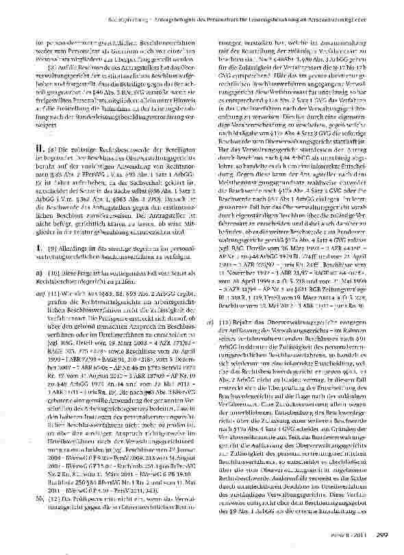 Vorschauseite 2: Antragsbefugnis des Personalrats für Leistungsbezahlung an Personalratsmitglieder