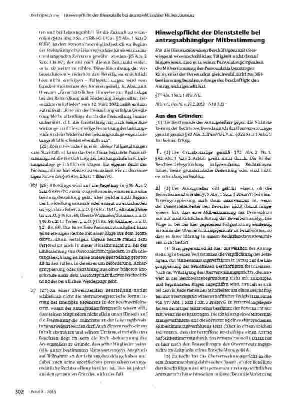 Vorschauseite 5: Antragsbefugnis des Personalrats für Leistungsbezahlung an Personalratsmitglieder
