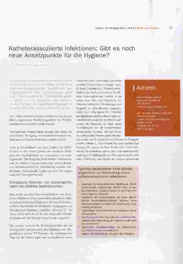 Vorschauseite 1: Katheterassoziierte infektionen: Gibt es noch neue Ansatzpunkte für die Hygiene?