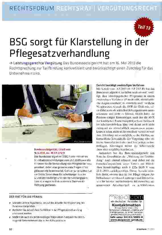 Vorschauseite 1: BSC sorgt für Klarstellung in der Pflegesatzverhandlung