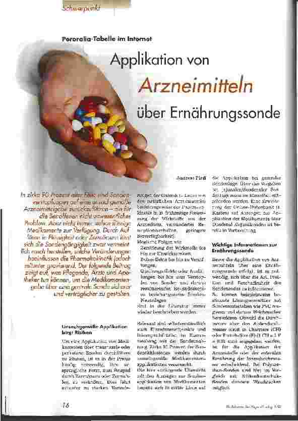 Vorschauseite 1: Applikation von Arzneimitteln über Ernährungssonde Peroralia-Tabelle im Internet